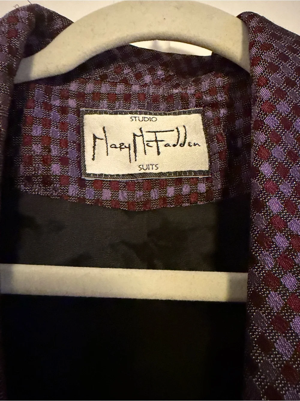 Vintage Mary McFadden Studio Purple Burgundy Skirt Suit Set‎ Size 4